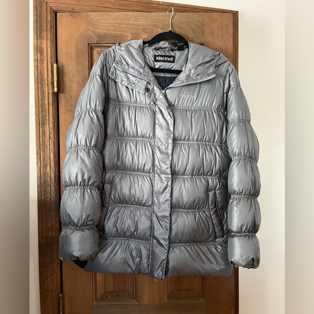 Marmot 650 Fill Goose Down Women’s Hooded Full Zip Puffer Jacket Pewter